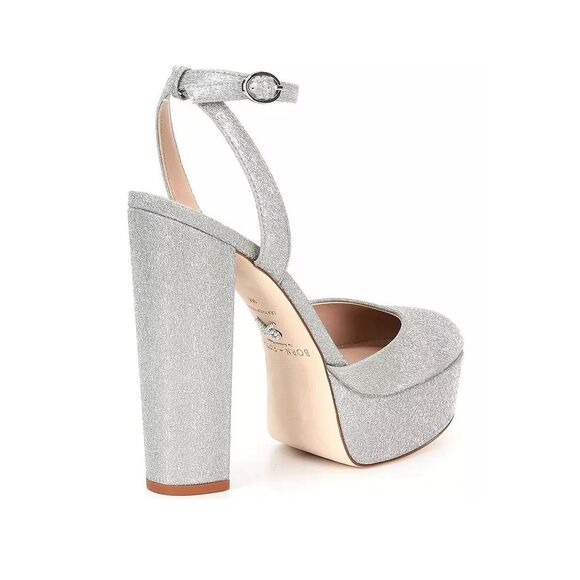 Antonio Melani Born on Fifth Liv Metallic Glitter Platform Heels Size 10 Silver - Picture 2 of 12